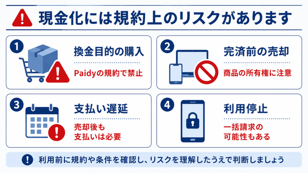 ペイディApple専用枠の現金化で注意したい規約違反・完済前の売却・支払い遅延・利用停止